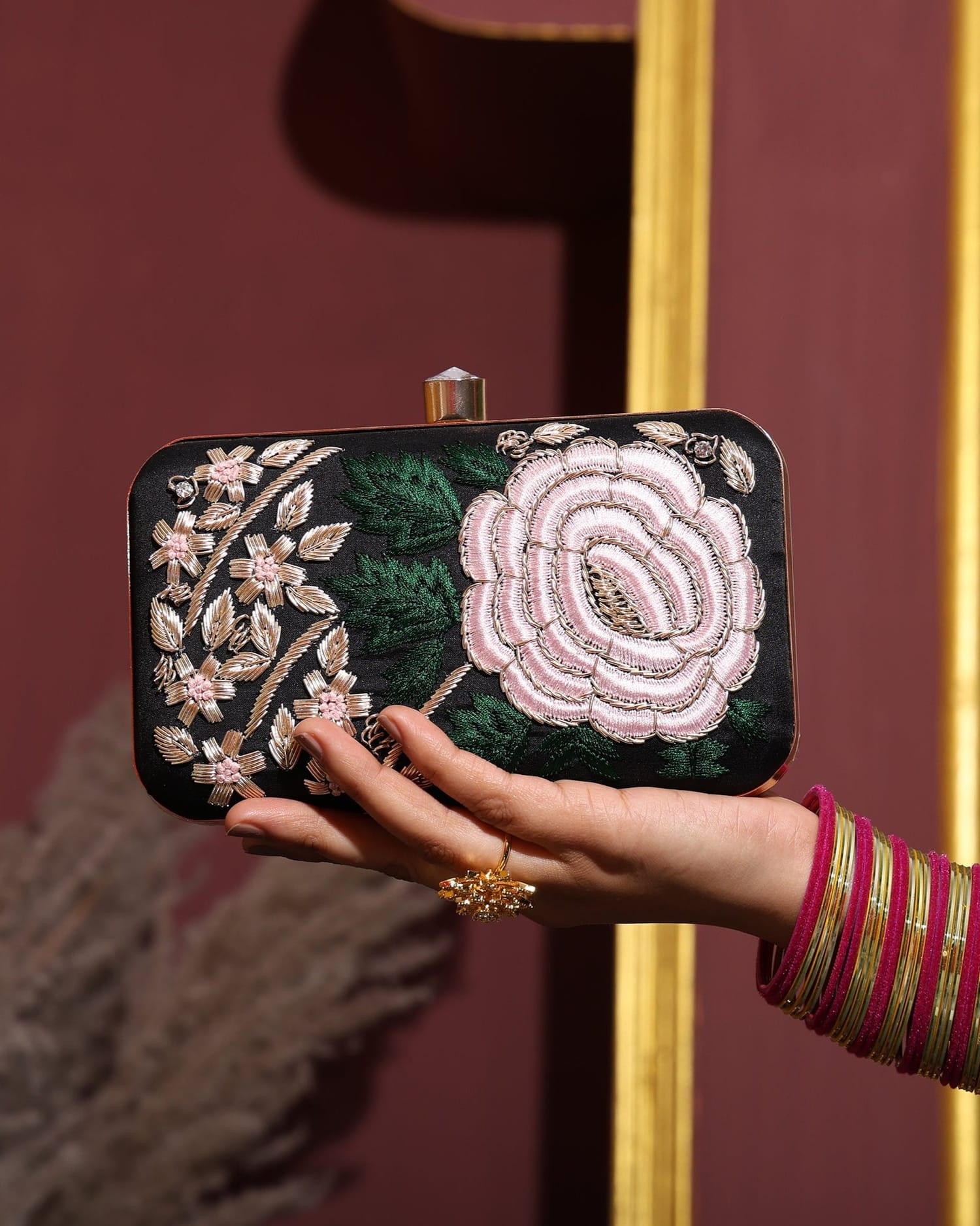 Rosette Black Clutch