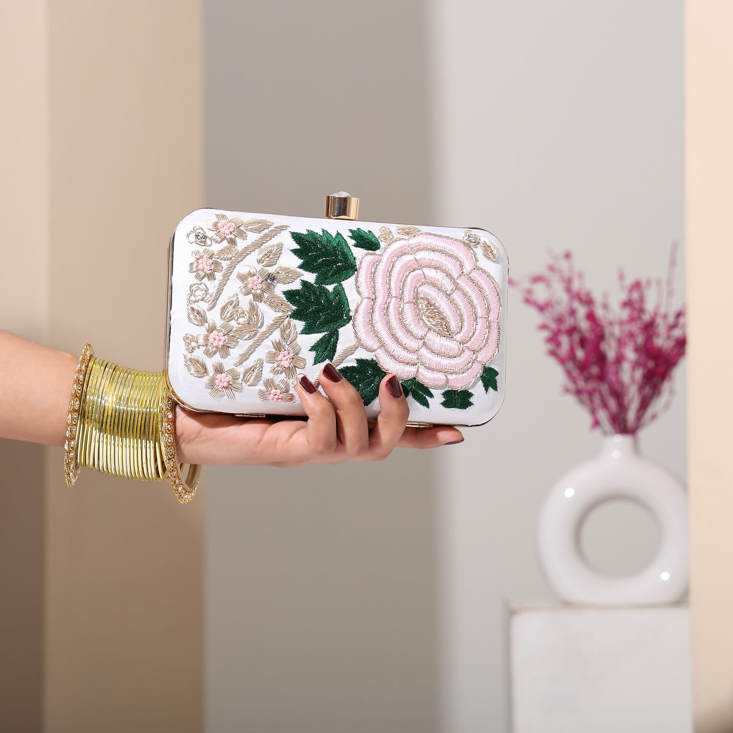 Rosette Black Clutch