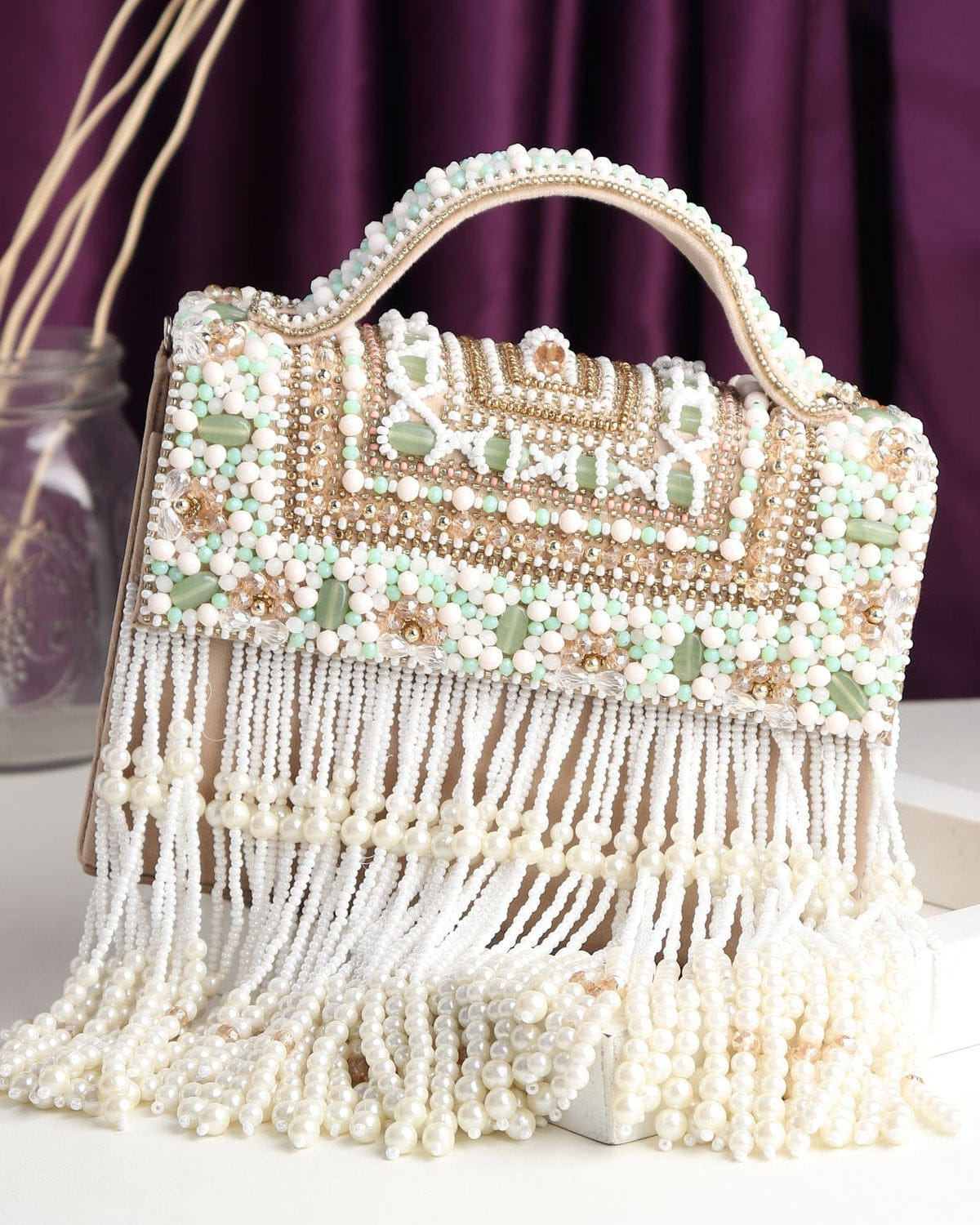 Amara Beige Box Clutch