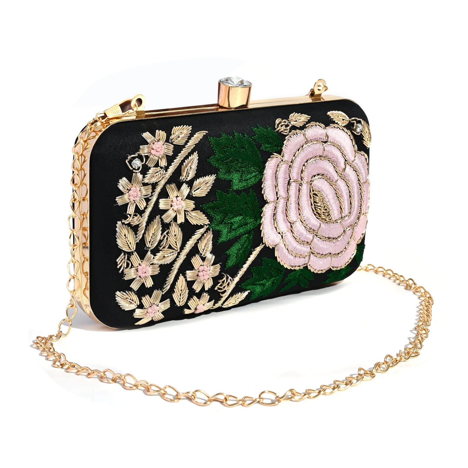 Rosette Black Clutch