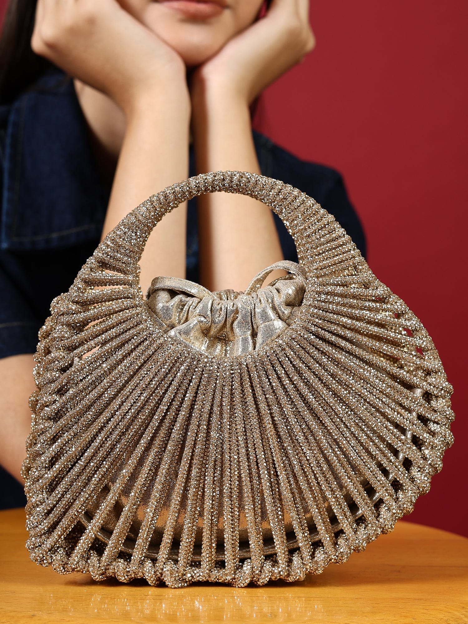 Velin Golden Beaded Bag