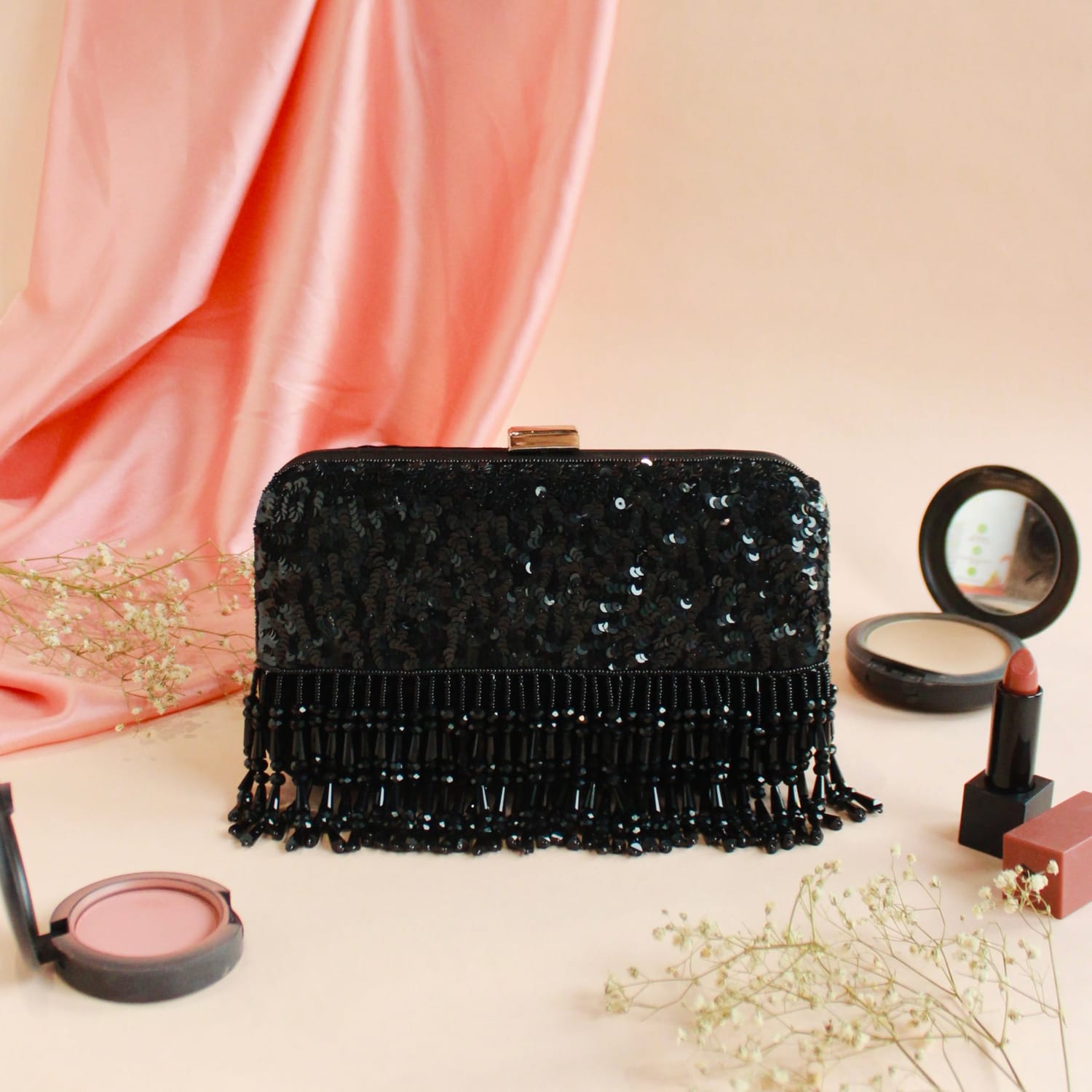 Naaz Black Clutch