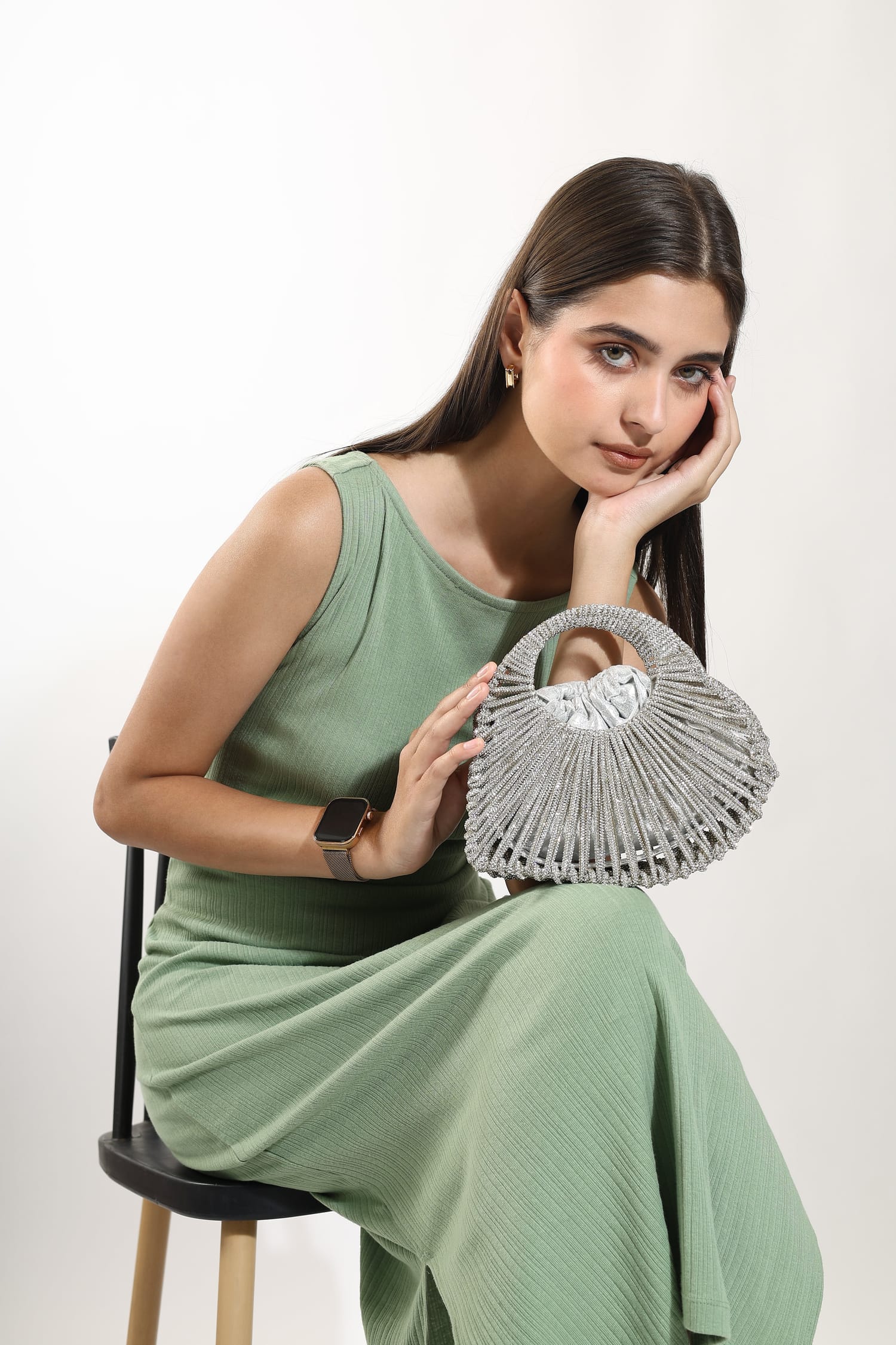 Velin Silver Beaded Bag
