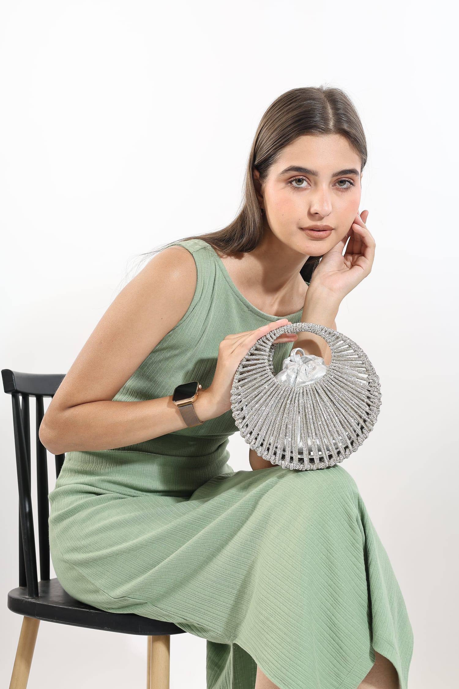 Noorafshan Silver  Beaded Bag