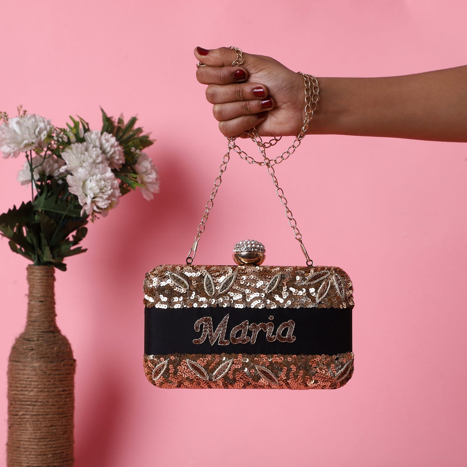 Velour Black Name Clutch