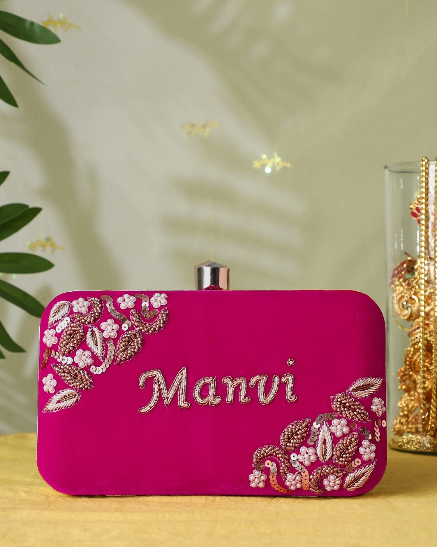 Manvi Pink Name Clutch